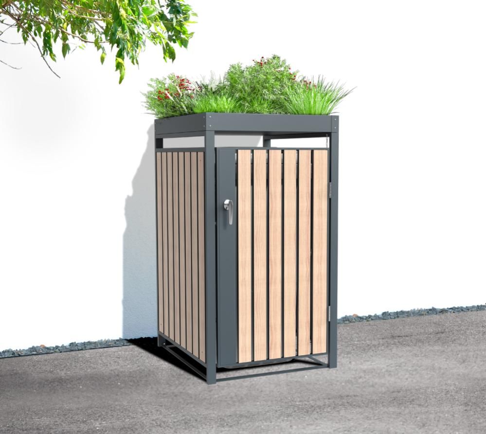 Kovinski boks za smetnjak Planta - 240 litrov - 84 x 68 x 124 cm - ANTRACIT/LESENI VIDEZ