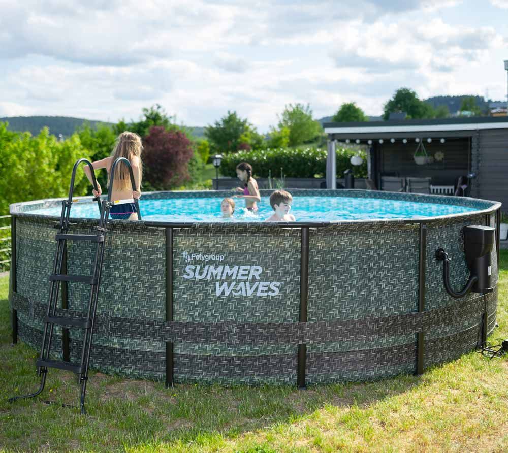 Bazen Summer Waves, Ø488 x 122 cm, videz sivega ratana