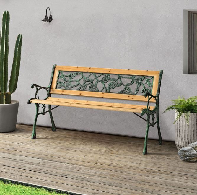 Elegantna vrtna klop Marta za 2 osebi iz lesa in litega železa - 122 x 54 x 73 cm