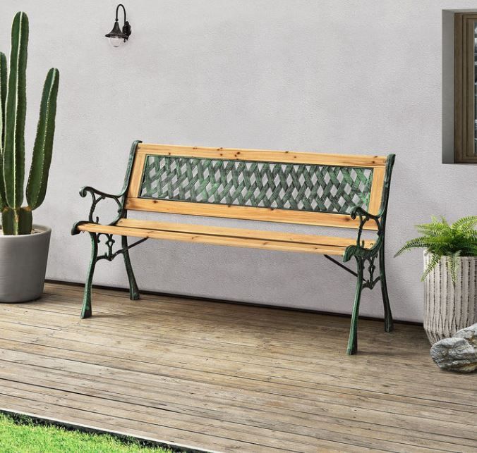 Vrtna klop Tami za dve osebi iz lesa in litega železa 122 x 54 x 73 cm