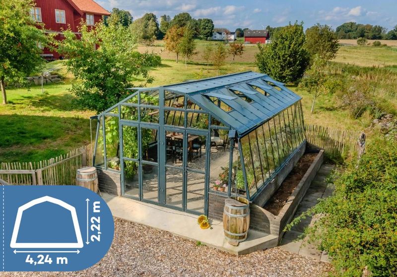 LIMES rastlinjak GLAS VARIANT M - steklo 4mm - širina 4,24m - več dolžin + žleb + dostava