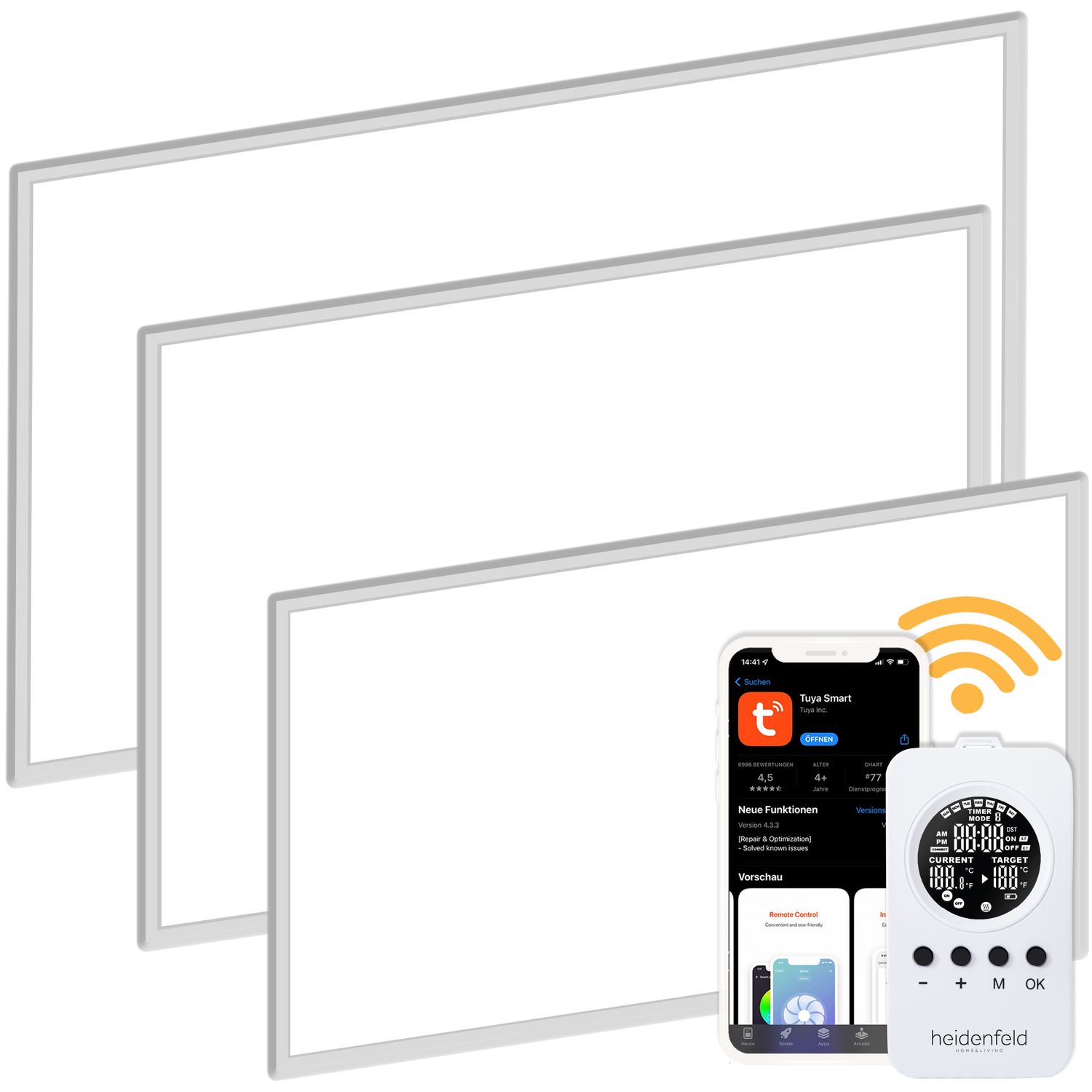Heidenfeld infrardeči grelec HF-HP110, stenska/stropna montaža, aplikacija, daljinski upravljalnik, IP54, termostat