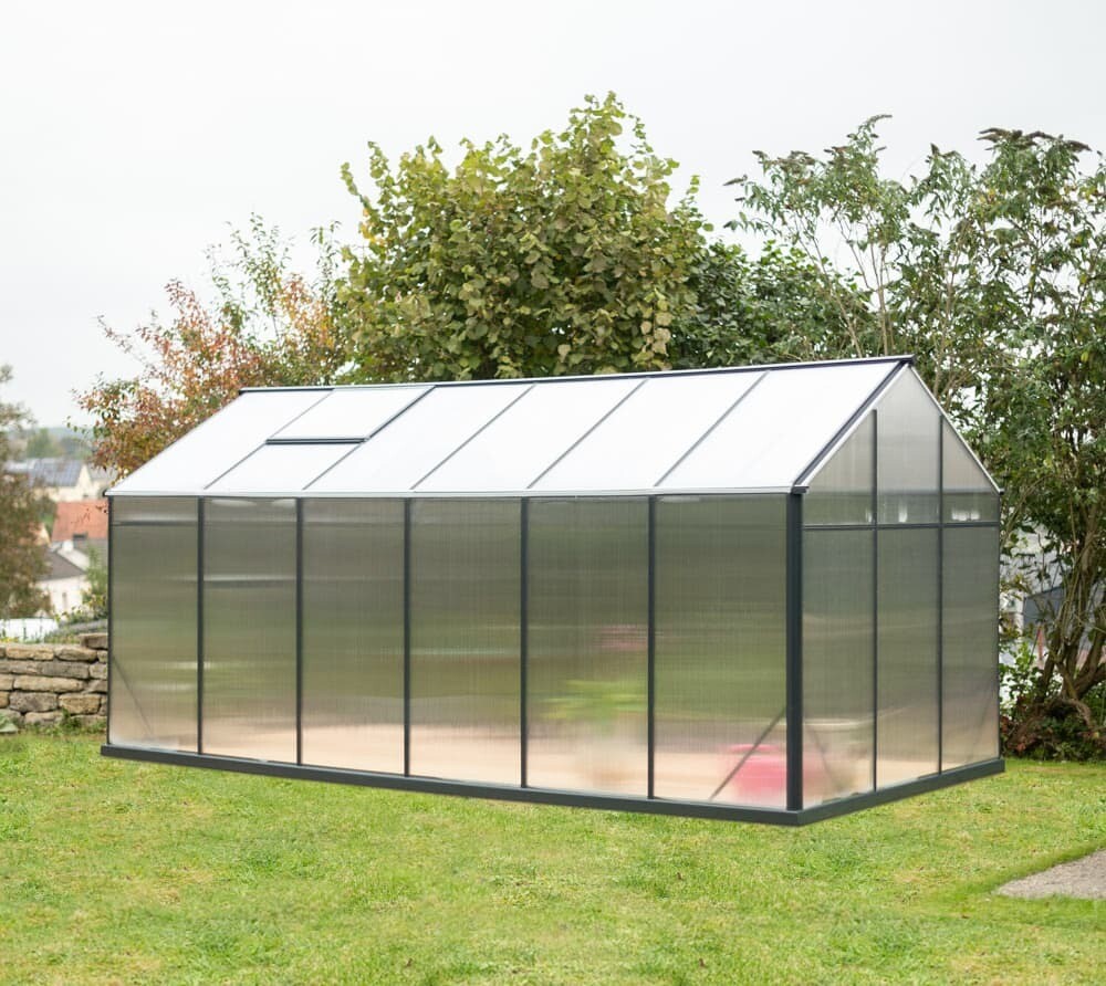 Rastlinjak ALU SANUS ANTRAZIT - š220 cm, 6 mm PC + strešno okno + avt. odpiralec okna - z dostavo