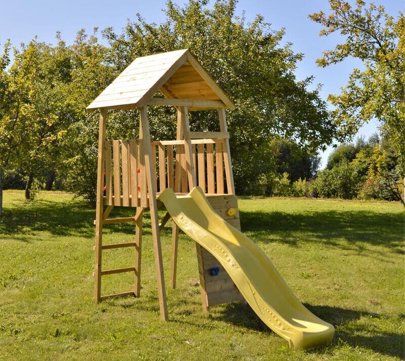 Leseni igralni stolp Falcon s toboganom in plezalno steno - 280x110x270 cm