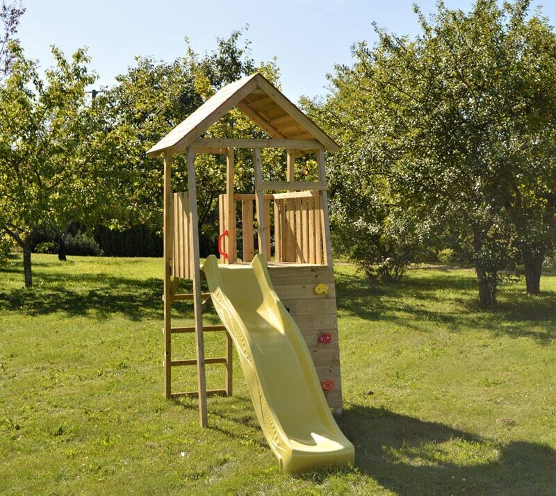 Leseni igralni stolp Falcon s toboganom in plezalno steno - 280x110x270 cm