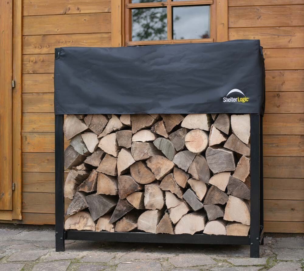 Stojalo za drva s pokrivalom - 36 x 120 x 119 cm - ČRNA