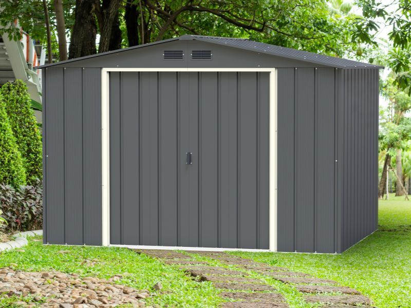 Kovinska vrtna hiška-uta-lopa 7,8 m² - 3,22m x 2,42m - TEMNO SIVA