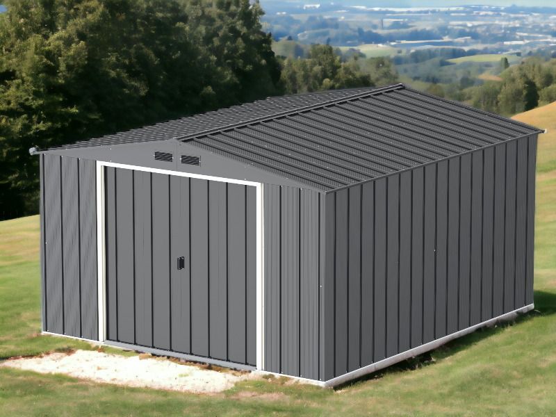 Kovinska vrtna hiška-uta-lopa 11,68 m² - 3,22m x 3,63m - TEMNO SIVA