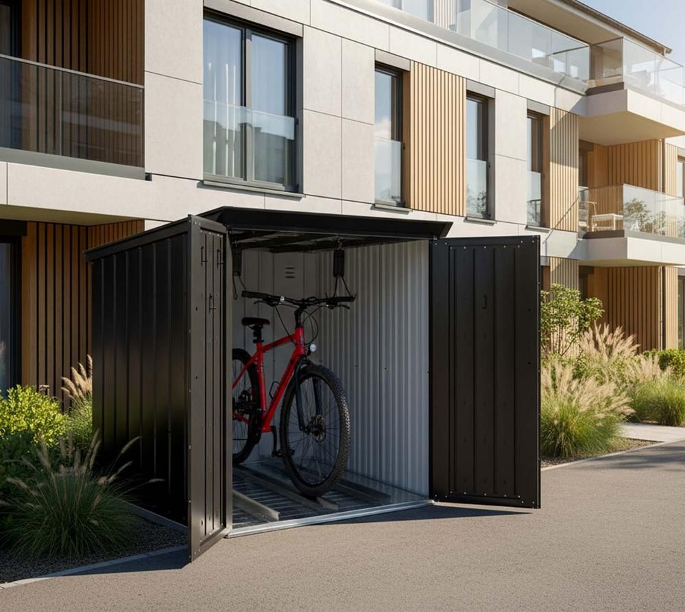 Kovinska garaža za kolesa s tlemi - 222 x 133 x 151 cm