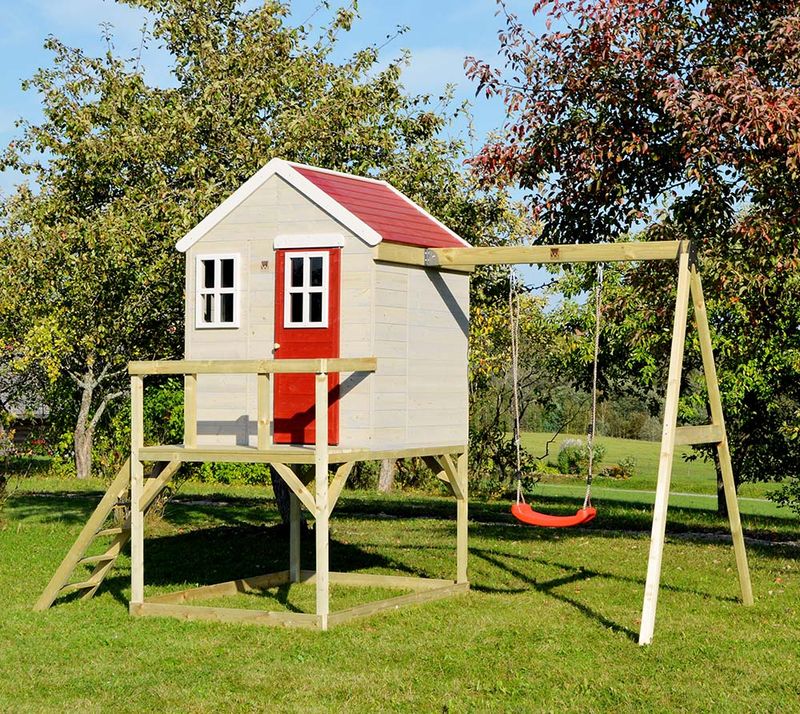 ​​Lesena igralna hiška z gugalnico Zebra​