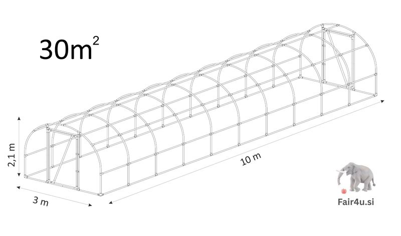 PVC rastlinjak Lemar [Aw10] 10,0 x 3,0 x 2,1 m