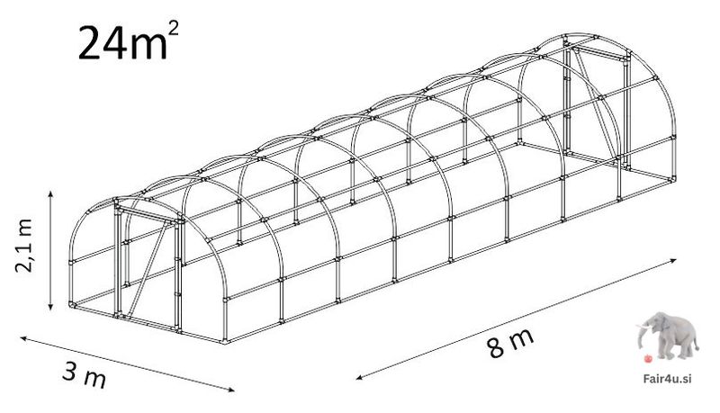 PVC rastlinjak Lemar [Aw8] 8,0 x 3,0 x 2,1 m