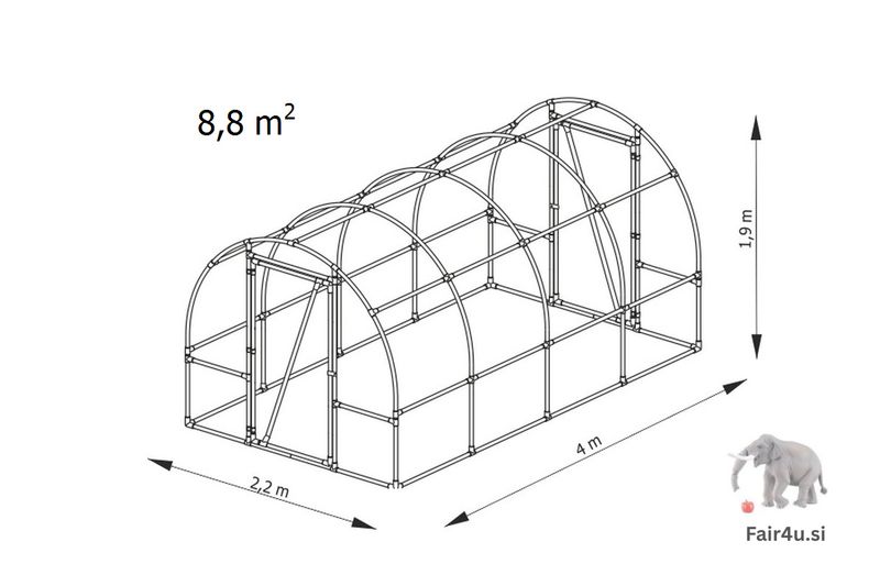 PVC rastlinjak Lemar [B4] 4,0 x 2,2 x 1,9 m