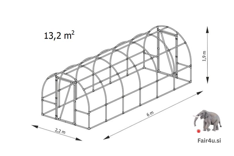 PVC rastlinjak Lemar [B6] 6,0 x 2,2 x 1,9 m