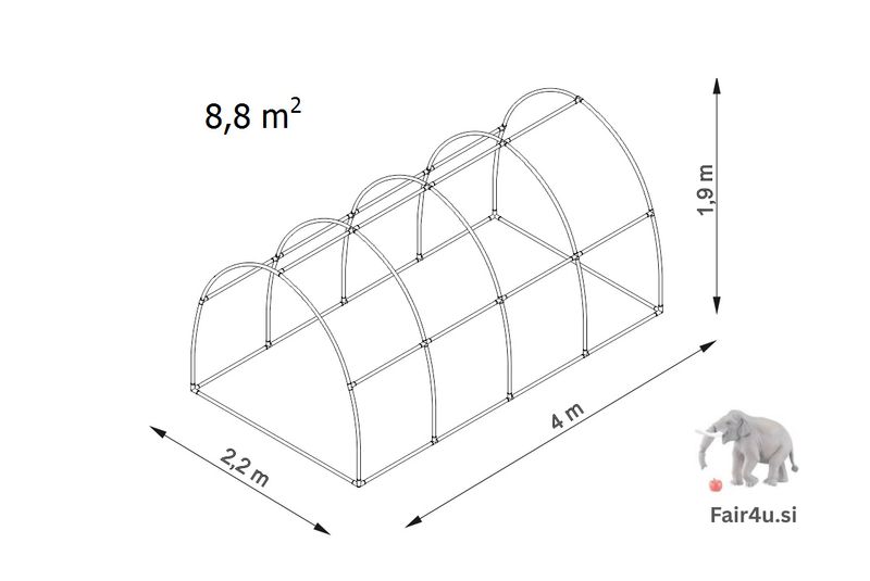 PVC rastlinjak Lemar [Bv4] 4,0 x 2,2 x 1,9 m