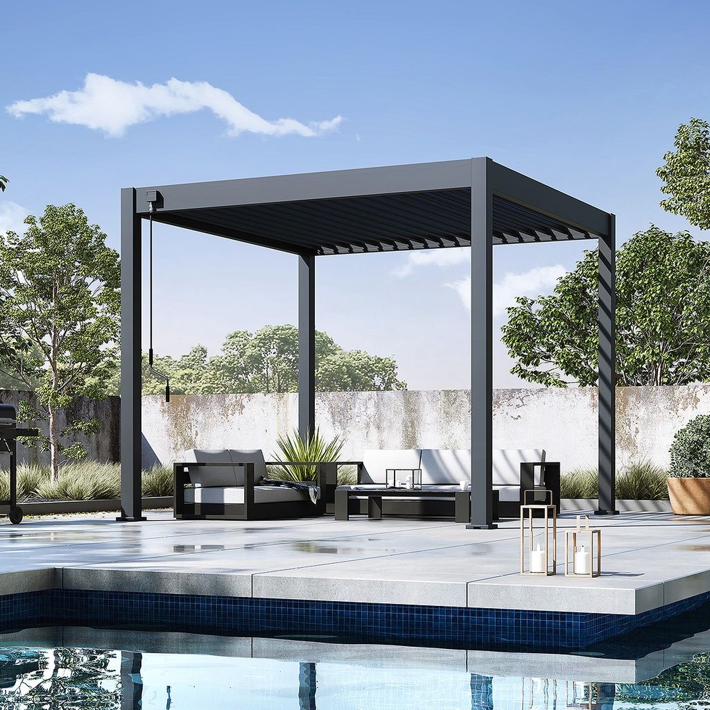 TOP Deluxe bioklimatska pergola ANTHARES, Postavitev: Samostoječa, Velikost: 3 x 3 m, Barva: Antracit, Pogon in dodatki: Ročni, Dostava: Brezplačna