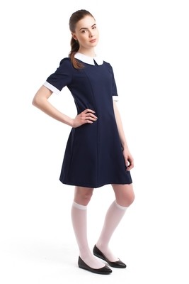 Школьное платье с воротником "Весна" синее (поливискоза)