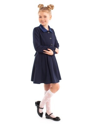 Платье школьное "Кира" длинный рукав синее