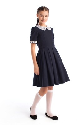 Платье школьное "Полинка" короткий рукав синее (поливискоза)