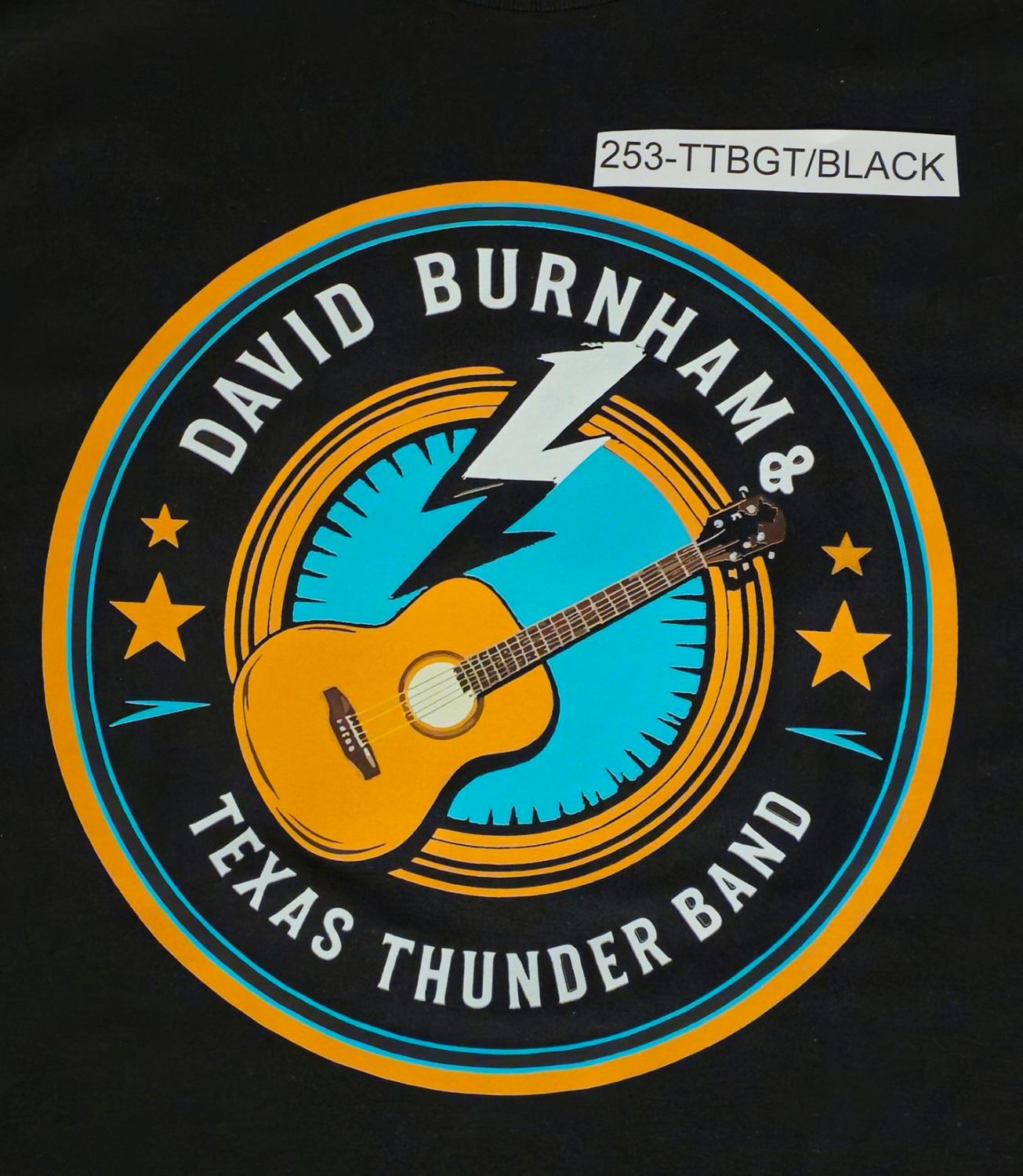 Texas Thund Band Merch Tee Shirt on Black Shirt