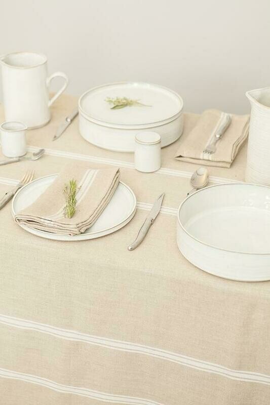 Thieffry White Striped Linen Tablecloth
