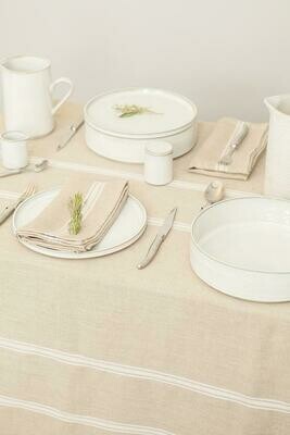 Thieffry White Striped Linen Tablecloth