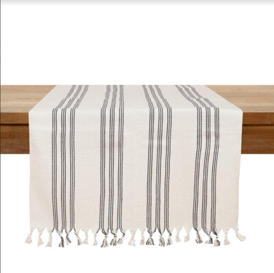 Black & White Linen Striped Table Runner