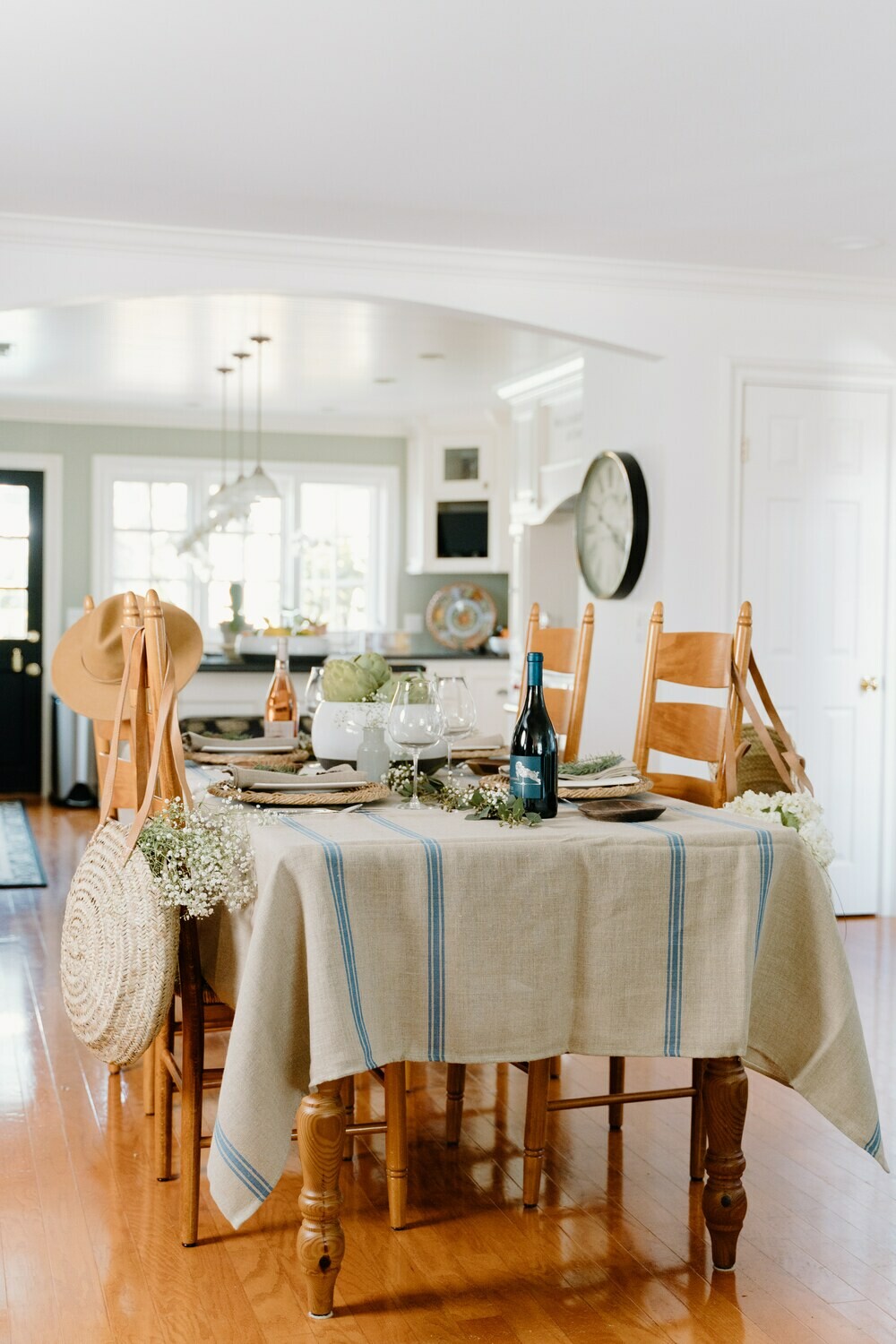 Thieffry Blue Linen Stiped Tablecloth