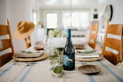 Thieffry Blue Linen Stiped Tablecloth