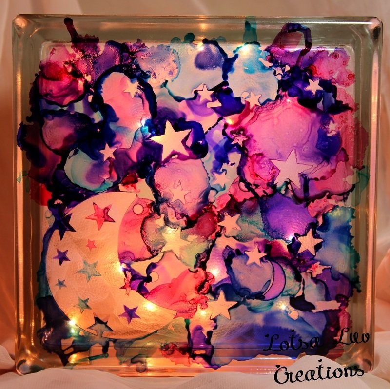 Moon and Stars - Painted Glass Light