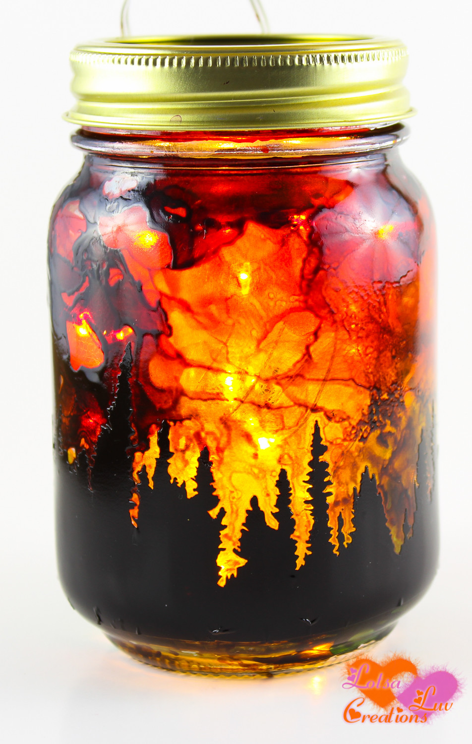Treeline Sunset - Fairy Light Mason Jar