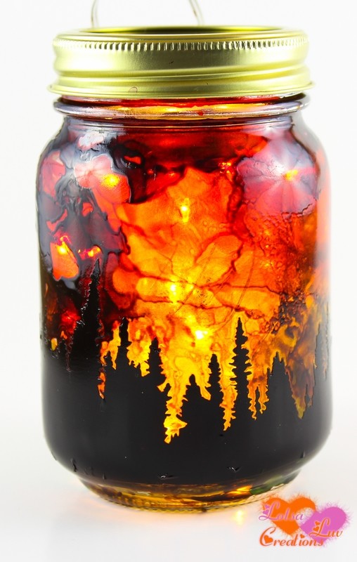 Treeline Sunset - Fairy Light Mason Jar