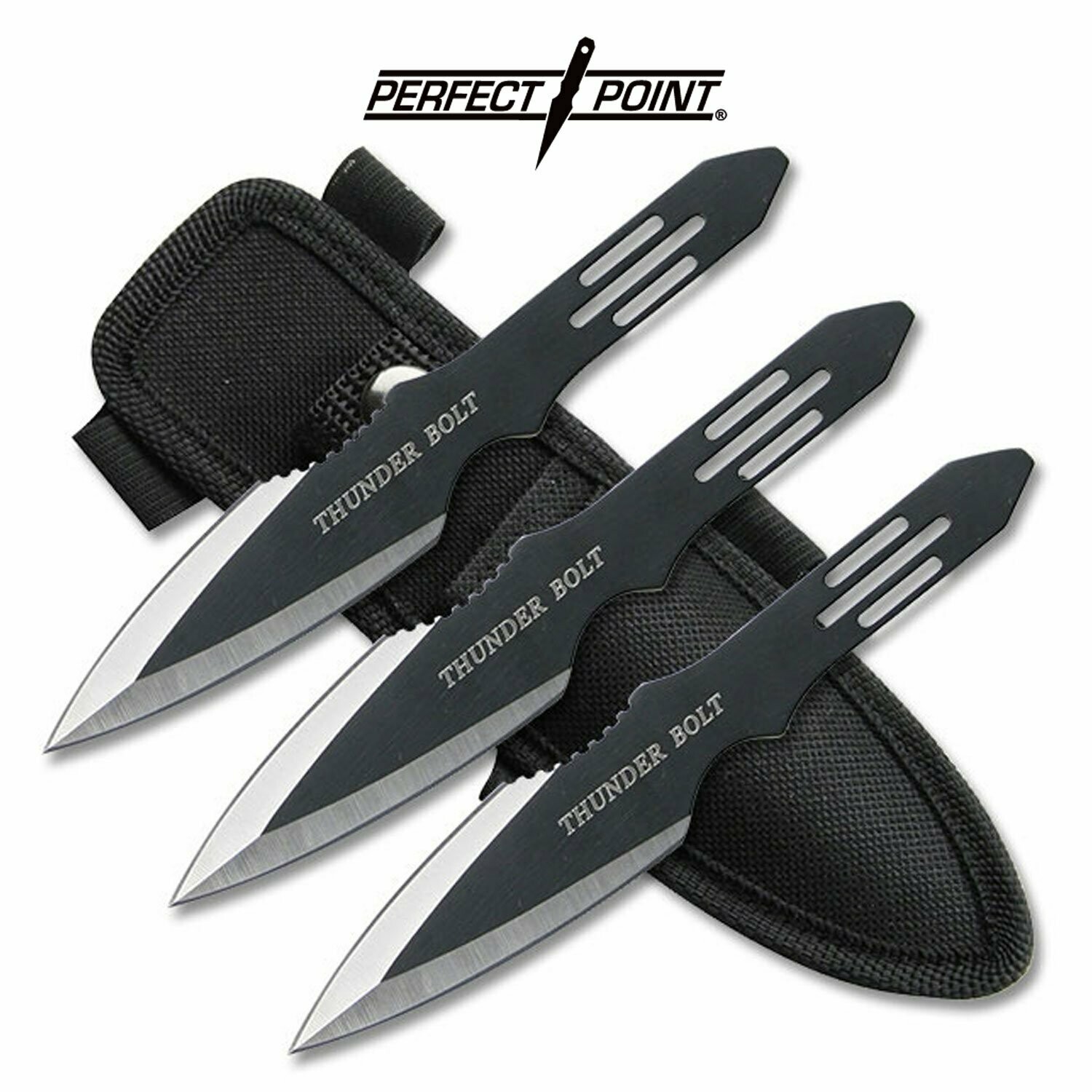 Black Ultimate Zues's ThunderBolt Throwing Knives 3 Pc Set