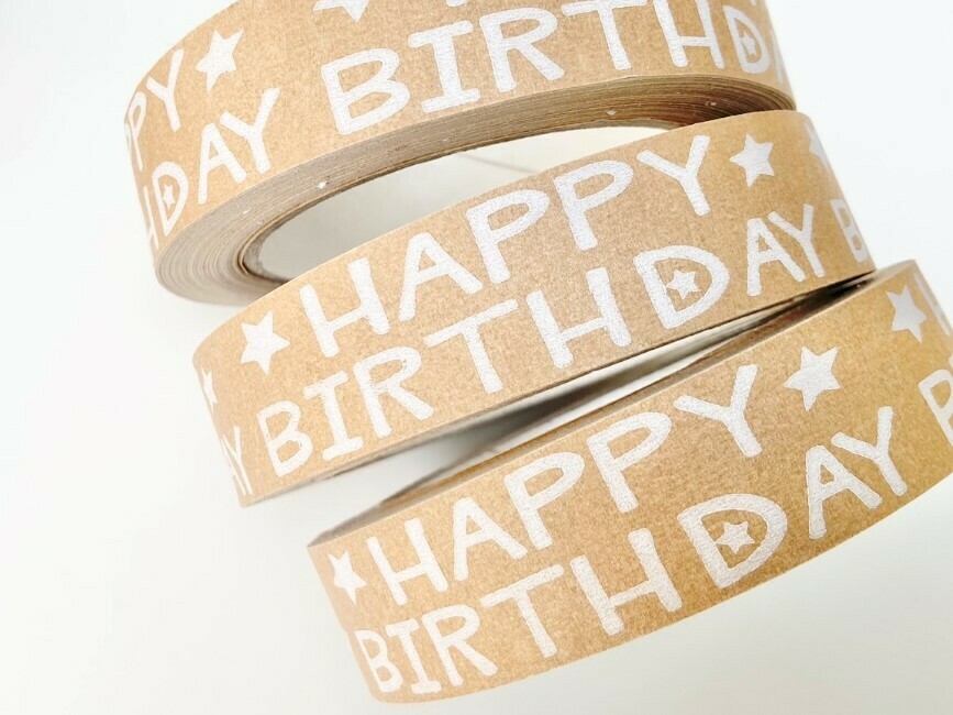 Happy Birthday - NATURALLY WRAPT Brown Paper Tape 25mm