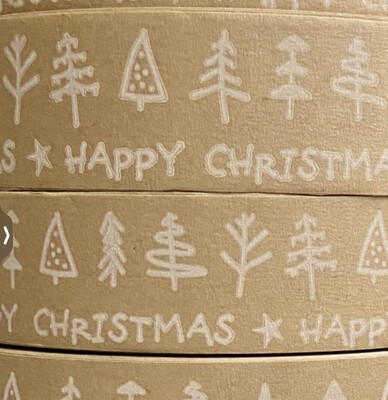 NATURALLY WRAPT Happy Christmas Tree Paper Tape 25mm