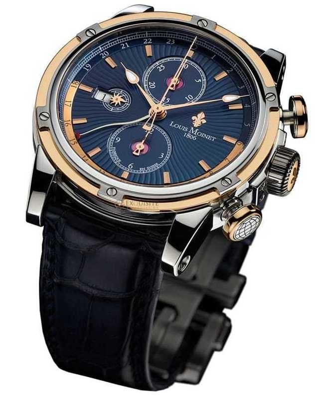 Louis Moinet Geograph 18K Gold and Steel Midnight Dial LM-24.30.25