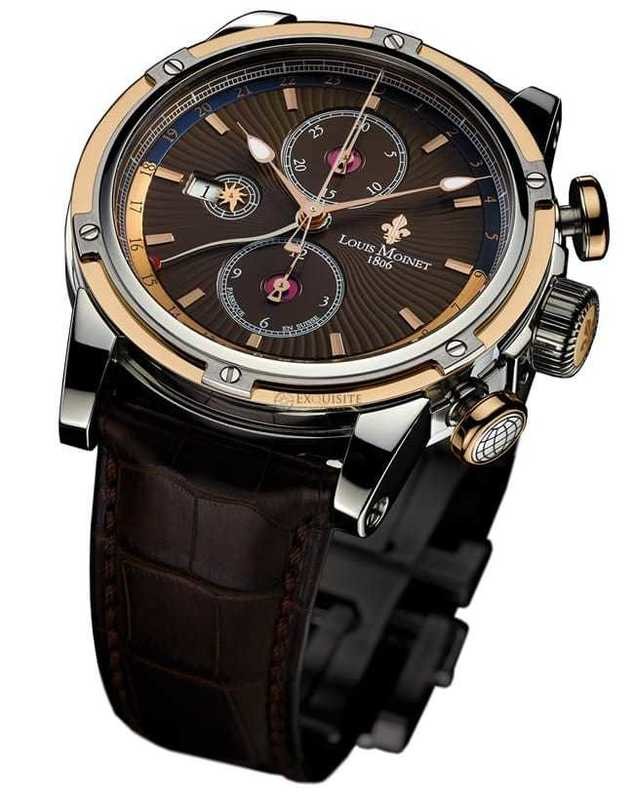 Louis Moinet Geograph 18K Gold and Steel Havana Dial LM-24.30.95