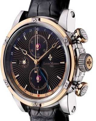 Louis Moinet Geograph 18K Gold and Steel Black Dial LM-24.30.55