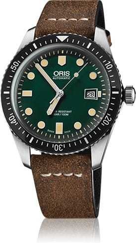 Oris Divers Sixty Five Green Dial Leather Strap