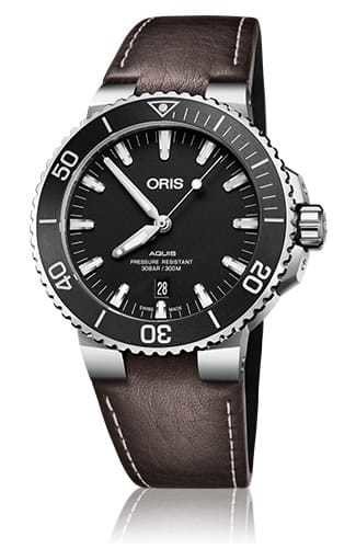 Oris Aquis Date Black on Brown Leather Strap