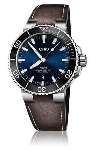 Oris Aquis Date Blue Dial on Brown Leather Strap