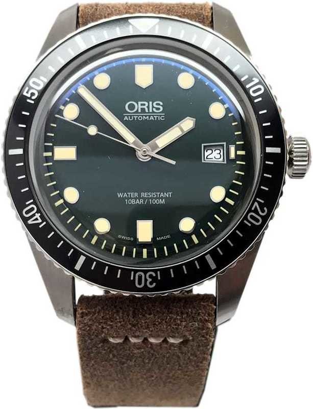 Oris Divers Sixty Five Green Dial Leather Strap