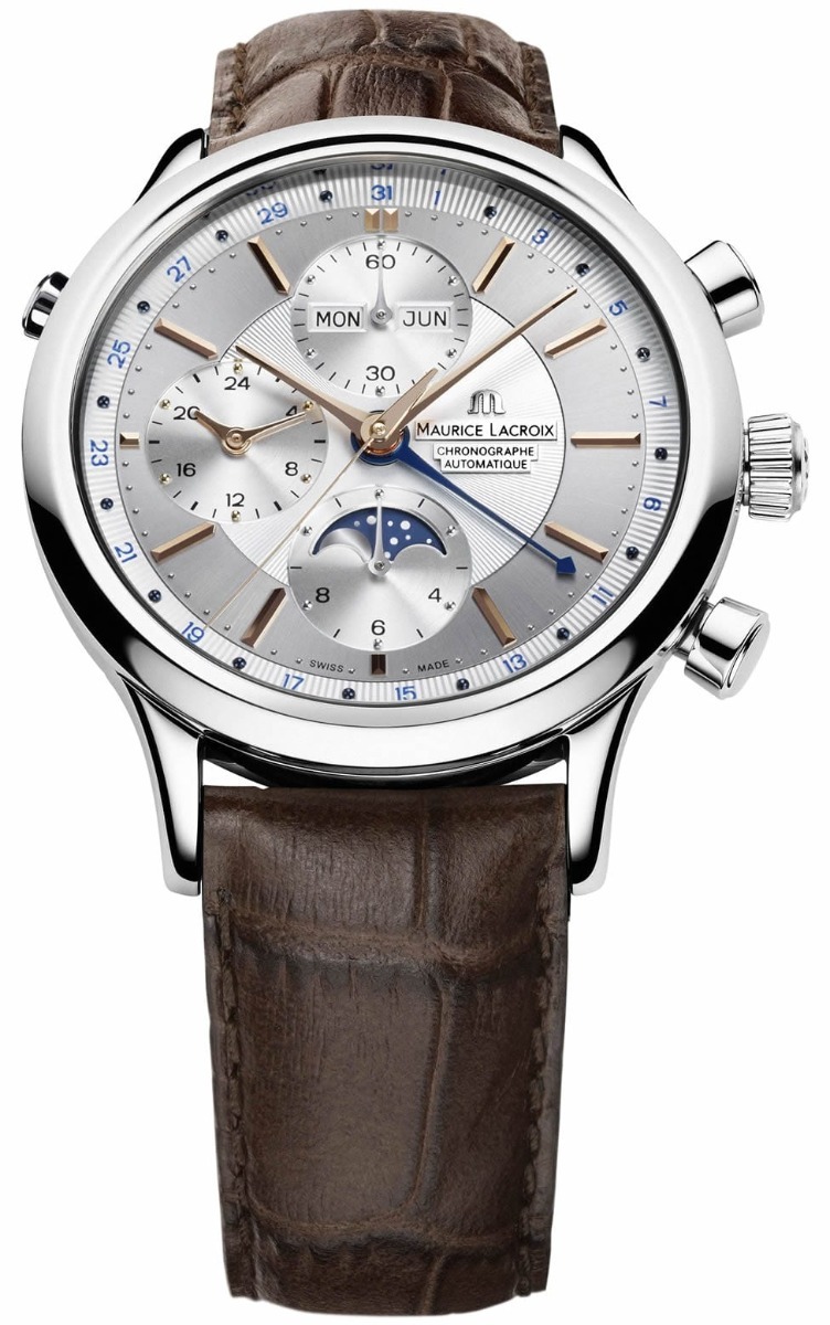 Maurice Lacroix Les Classiques Chronograph Phases De Lune Silver Dial  LC6078-SS001-131-1 - Exquisite Timepieces