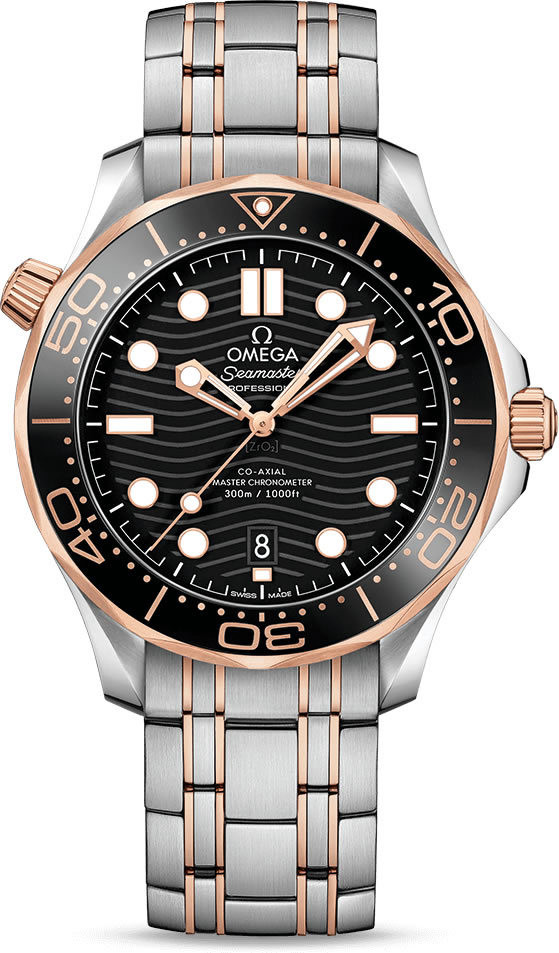 Omega Seamaster Diver 300M Co-Axial Master Chronometer Black Dial Sedna Gold  - Exquisite Timepieces