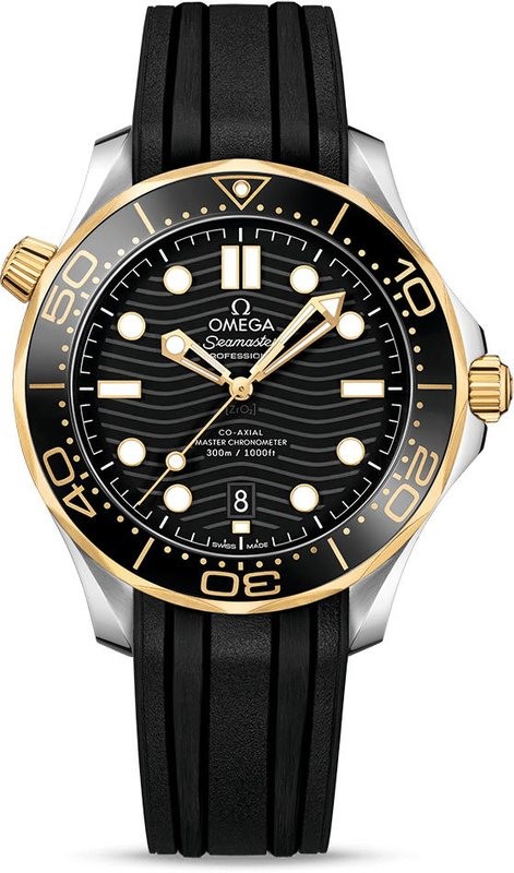 Omega Seamaster Diver 300M Co-Axial Master Chronometer Black Dial Yellow Gold on Strap