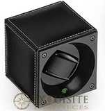 Swiss Kubik Watch Winder Single Black Calf Leather With White Stitches With Window Protect