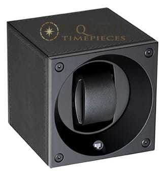 Swiss Kubik Watch Winder Single Rubber Black Leather Black Stitches