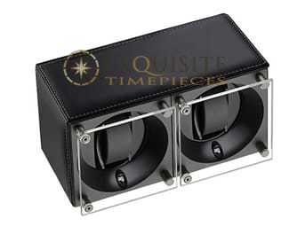 Swiss Kubik Watch Winder Double Black Calf Leather With White Stitching Window Protect