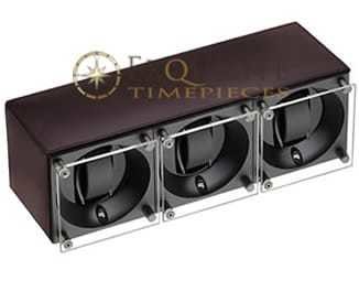 Swiss Kubik Watch Winder Triple Dark Brown Calf Leather Window Protect