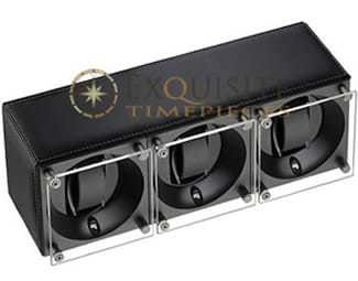 Swiss Kubik Watch Winder Triple Black Calf Leather Window Protect